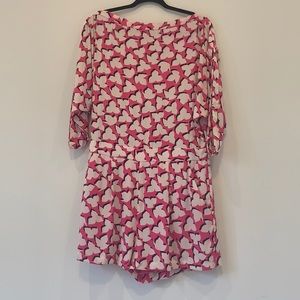 SZ 12 Diane Von Furstenberg Pink White Silk Jumpsuit/Romper